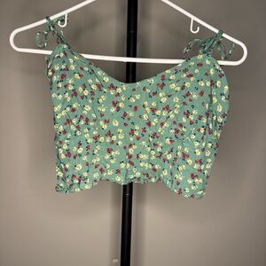 Melrose Place Green Floral Tie Strap Crop Top Daisy Print Bustier XS